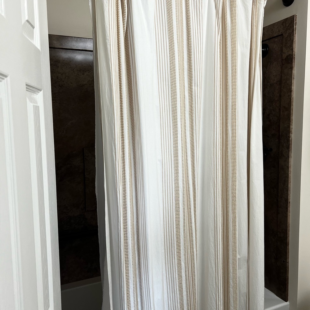 UGG 84” Striped Shower Curtain in White and Tan